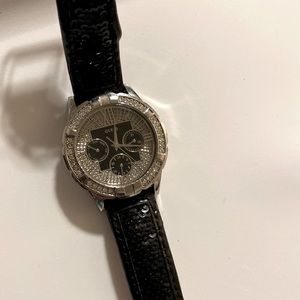 Black Silver with rhinestones GUESS filigree watch